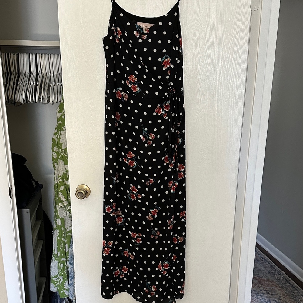 Floral Polka Dot Black wrap Dress
